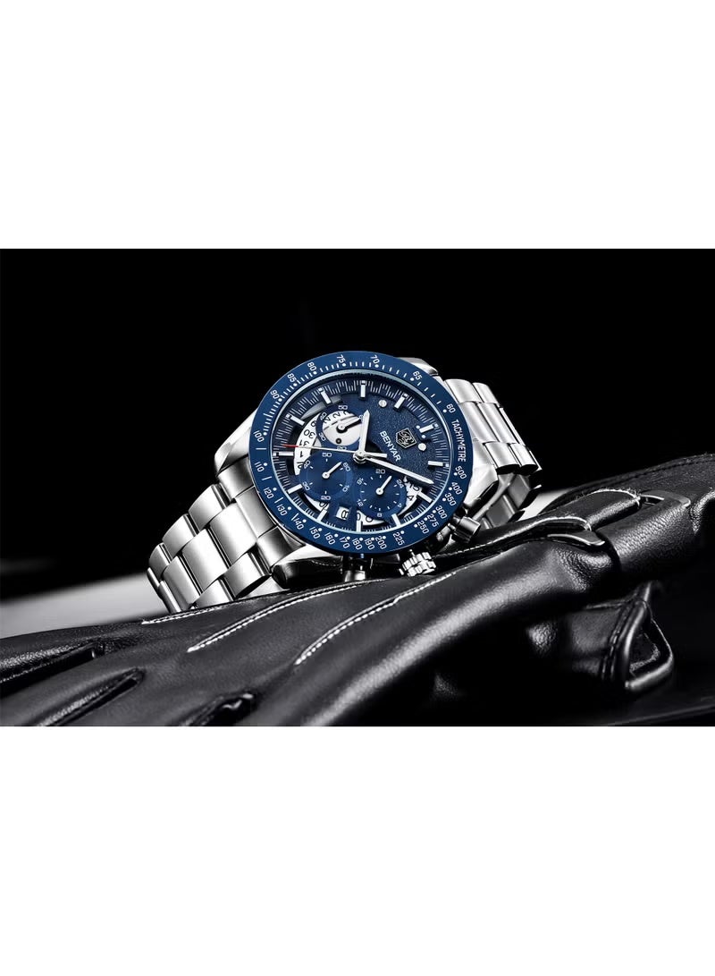 BENYAR Watches for Men Watch Quartz Luxury Stainless Steel Water Resistant Chronograph Watch 5120 Silver - Image 5